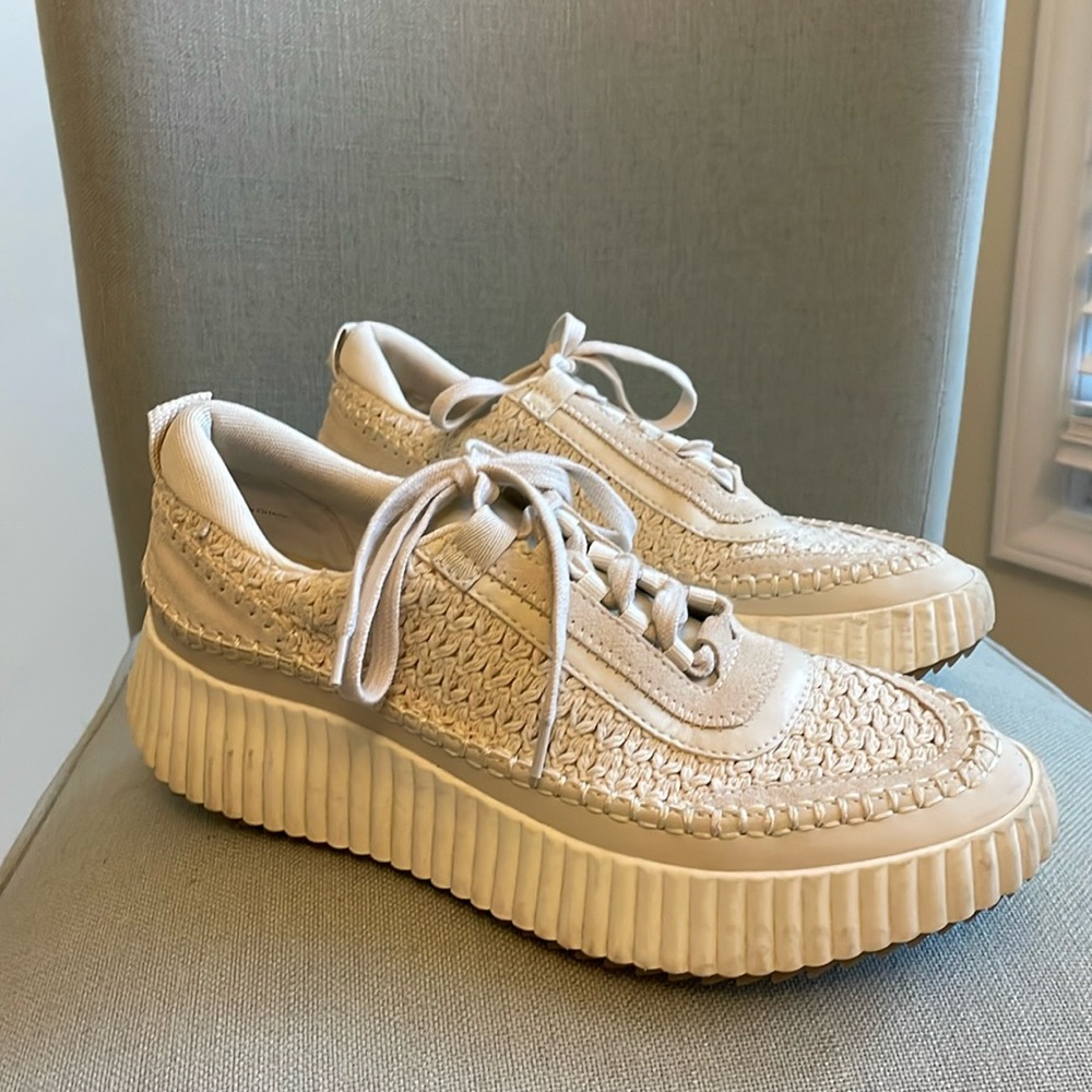 Dolce Vita cream woven platform sneakers.